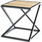 Square side table with wooden top and metal frame.