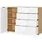 Sideboard, mit 4 Schubladen und 1 Tür, Glasfront- und auflage, B 1340 x T 420 x H 1020 mm, Navarra-Eiche/weiß