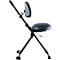 Chaise debout pliable noire avec dossier et assise réglables sur un cadre métallique en X.