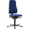 Chaise de bureau ergonomique bleue avec dossier haut, base noire et leviers de réglage.