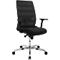 Chaise de bureau noire, dossier en maille, accoudoirs réglables, base chromée, roulettes.