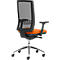 Siège de bureau WIKI, avec accoudoirs, dossier en maille, structure en aluminium poli, orange