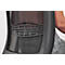 Gros plan sur le support lombaire ergonomique d'un dossier de chaise de bureau en maille noire.