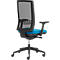 Siège de bureau WIKI, avec accoudoirs, dossier en maille, structure en plastique, bleu clair