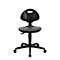 Tabouret pivotant industriel noir avec assise texturée, dossier et repose-pieds sur un piètement cinq branches.