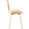 Vue latérale d'une chaise. Assise et dossier en bois. Structure métallique jaune.