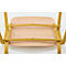 Vue de dessus d'une chaise : assise en bois avec cadre en métal jaune.