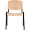 Une chaise en bois avec un cadre en métal noir. L'assise et le dossier sont brun clair, avec le grain du bois visible.