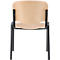 Chaise vue de dos, avec un dossier et une assise en bois clair, et un cadre en métal noir. Le dossier et l'assise sont reliés.