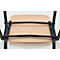 Chaise photographiée d'en bas. Siège en bois et barres métalliques noires.