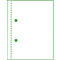 A white sheet of paper with a green border and a perforated edge, two green circles.