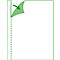 White page with green border and torn corner. A green arrowhead indicates the action.