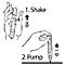 Zwei Hände zeigen die Anwendung eines Stifts. Erst schütteln, dann pumpen, um ihn zu aktivieren.