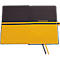Open notebook with black and yellow design and 'linescape' logo. Black and yellow bookmarks.