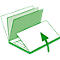 An open laptop being opened by a green arrow. The screen and keyboard are suggested.