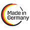 Logo: Schwarzer Ring mit Deutschlandfarben und Schriftzug Made in Germany.