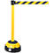 Yellow and black barrier tape with a yellow pole and black base, set against a white background.