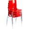 Silla de bistró FONDO, silla de plástico de 4 patas, marco cromado, apilable hasta 6 sillas, rojo