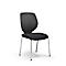 Silla negra con patas cromadas sobre fondo blanco. El asiento y el respaldo están tapizados.