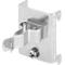Metal clamp for cable attachment. Fixed with a screw on a light gray surface.