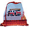 Sac de sport rouge avec motif de camion de pompiers, cordon de serrage rouge.