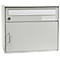 Grey, lockable mailbox with slot, nameplate, and door with handle.