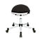Round, black office chair, ball shape, white zipper seam, adjustable height, silver base, 5 castors.