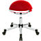 Red exercise chair with zipper. On silver frame with wheels.