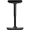 Black adjustable height stool on a white background. Round seat, pole, and crescent-shaped base.