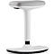 White standing stool. Oval gray seat, white leg, black round footrest.