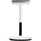 White and black standing stool, gray seat, minimalist design.