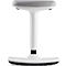 White standing stool with gray seat, black foot edge and base.