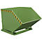 Green tipping skip with black and yellow warning marking.
