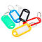 Diverse gekleurde sleutelhangers met beschrijfbare labels.