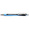 Light blue ballpoint pen with black clip and silver tip. Inscription "Schneider Slider Rave XB".
