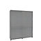 Grey cabinet with sliding doors. Two doors on top, two doors on the bottom. Against a white background.