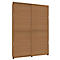 Brown cabinet with sliding doors. Four doors, two above each other. On a light background.