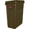 An olive green Slim Jim trash can with the Rubbermaid logo.