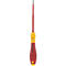 Close-up of a screwdriver, red and yellow, with textual indication.