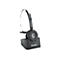 Schwarzes schnurloses Headset mit Ladestation. Auf dem HÃ¶rer ist ein TelefonhÃ¶rer-Symbol abgebildet.
