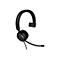 Schwarzes Headset mit Mikrofon, der Bügel hat den Schriftzug "snom".