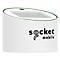 Weißes, zylindrisches Gerät mit grünem Rand und quadratischer Öffnung. Aufschrift 'socket mobile'.