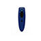Blaues Socket Mobile Barcode-Lesegerät vor weißem Hintergrund. Oben, das Logo und verschiedene Leuchten. Unten das Socket-Logo.