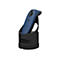 Blauer Barcodescanner in einer schwarzen Ladestation. Der Scanner trägt das Logo "socket mobile".