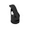 Schwarzer Barcodescanner in einer Halterung vor weißem Hintergrund. Der Scanner hat eine runde Taste, Batteriestandsanzeige und Bluetooth-Symbol.