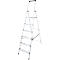 A silver stepladder, seven steps, black handle.