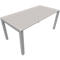 A rectangular table with a light gray, slightly textured tabletop. The four legs are gray and angled.