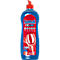 Blue and red Somat dishwashing liquid bottle. Inscription: Somat 5in1 rinse aid. Illustration of a glass. Up to 150 washes.