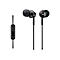 Schwarze In-Ear-KopfhÃ¶rer von Sony. Beide KopfhÃ¶rer und die Fernbedienung sind im Bild zu sehen.