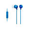 Blaue In-Ear-KopfhÃ¶rer mit Kabel und Fernbedienung. Das Sony-Logo ist auf einem der OhrhÃ¶rer zu sehen.